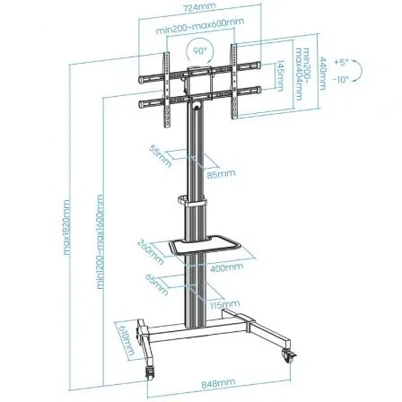 Tooq Hera Soporte de Suelo con Ruedas para TV 37-86 pulgadas FS1886M-B Tooq Hera Soporte de Suelo con Ruedas para TV 37-86 pulgadas FS1886M-B